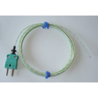 Thermocouple Type K, 2m Fibreglass Insulated Lead, Exposed Junction, Plug,  -60 to +350C